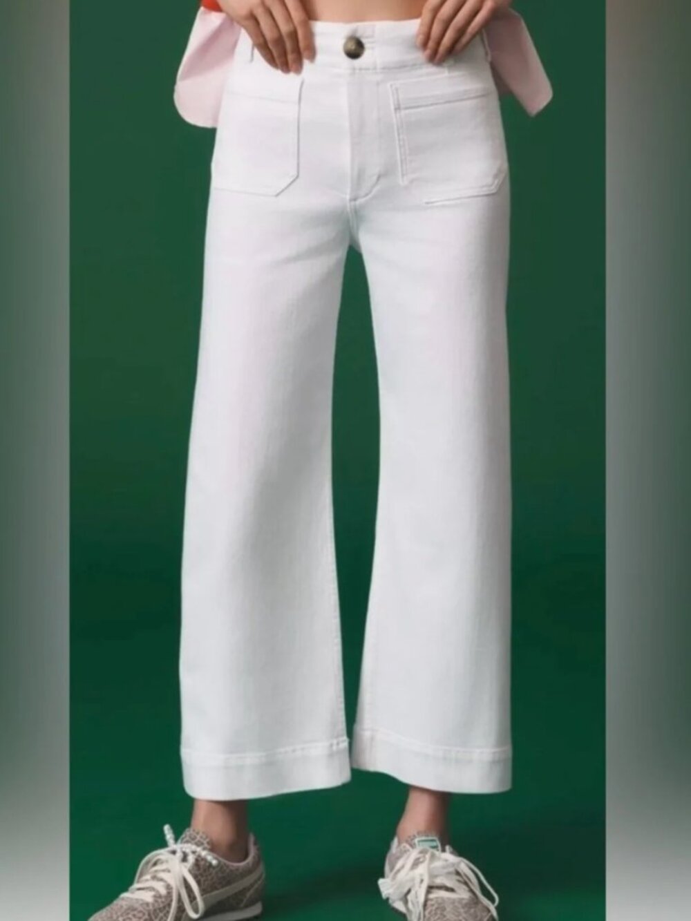 Maeve Anthropologie The Colette Wide Leg Crop Pant White High Rise Size 29